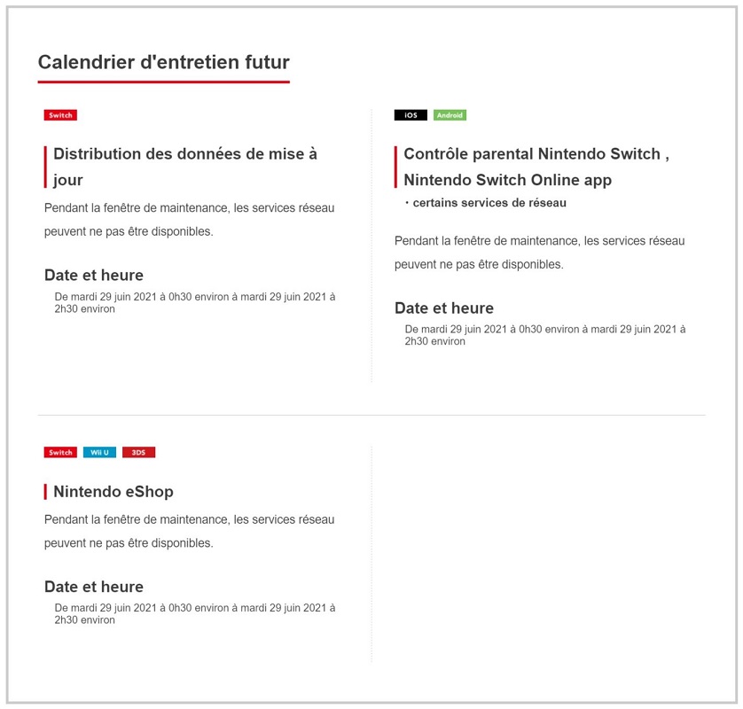 Nintendo planning maintenance